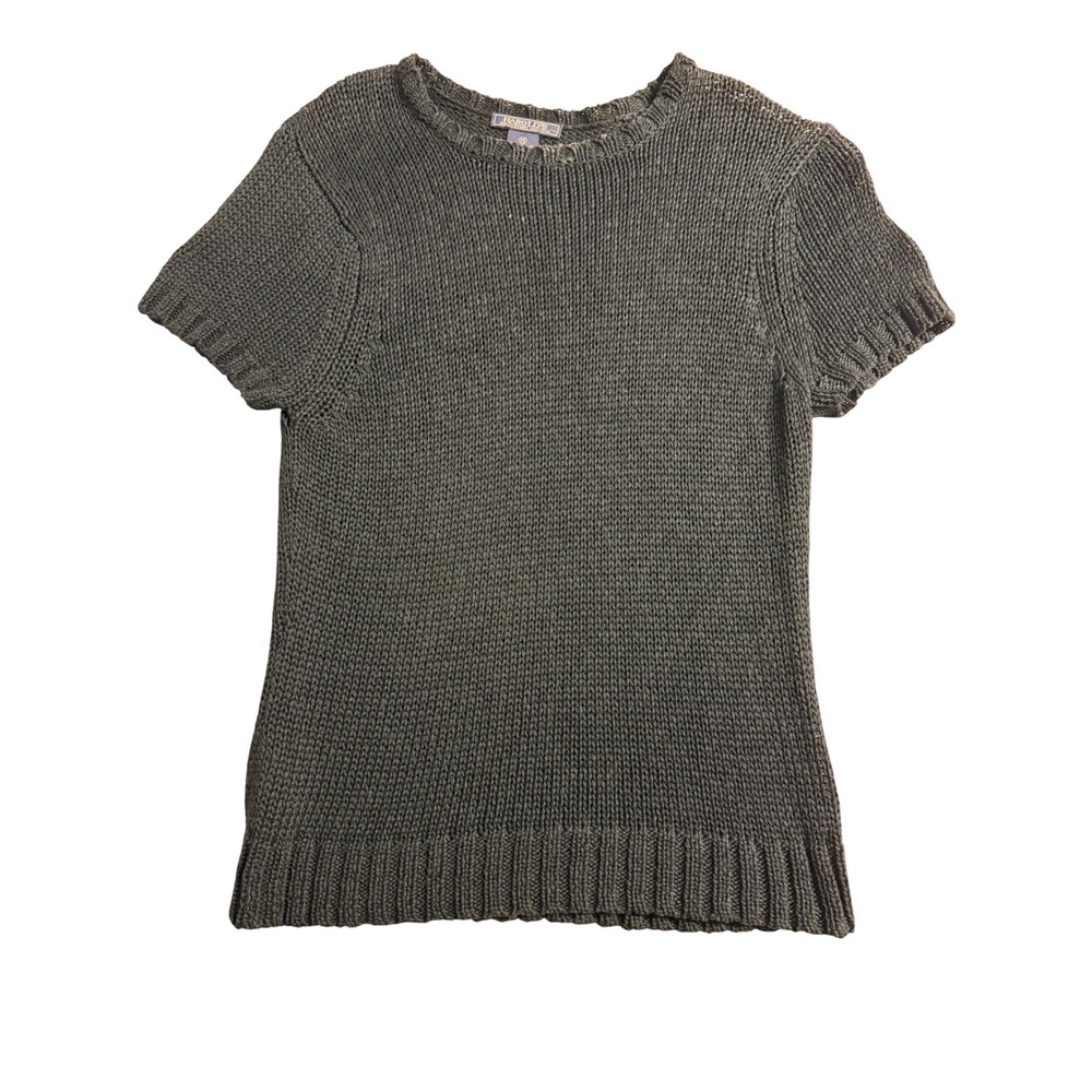 Harolds Womens Gray 100% Mercerized Cotton Short Sleeve Knit Sweater Top Size M
